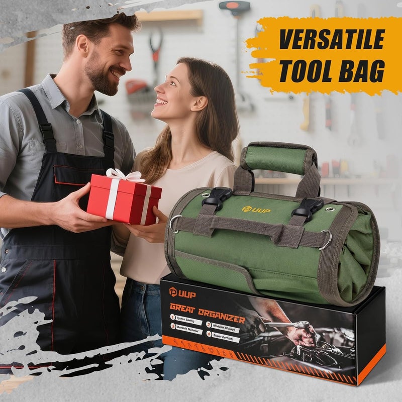 UUP Tool Bag Roll Up, Heavy Duty Portable Soft Tool Storage, Foldable Empty Rollup Organizer with Small Pockets, Official Rollable Toolbag, Valentines Day Gifts for Him Dad Men Mechanic Welding, Green - Image 4
